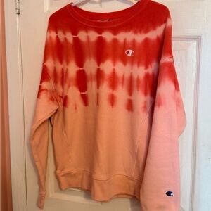 Beautiful Champion Coral and Pink Tie-Dye Crewneck Sweatshirt